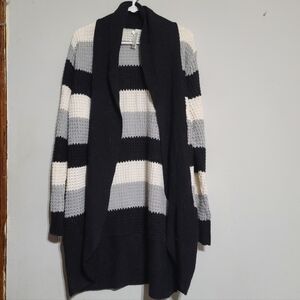 Bobbie Brooks Black, Gray, and White‎ Striped Cardigan